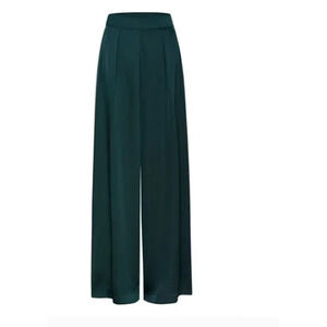 Revolve- Filippa Pants – Size XXS – Wide Leg Emerald Satin – Resort Chic-Flowy